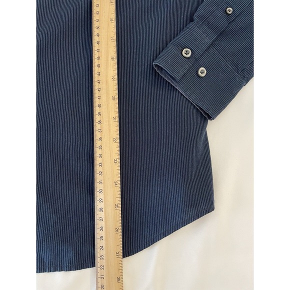 London Fog Shirt Mens Medium M Button Front Long Sleeve Blue Pinstripe - Picture 7 of 9